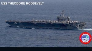 Kapal induk Amerika Serikat USS Theodore Roosevelt beroperasi di Laut Merah dan sekitarnya. US Central Command photo.